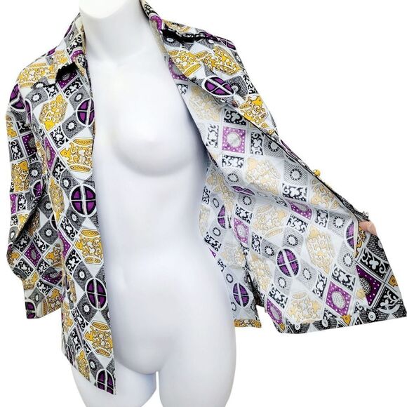 2/$20 Y2K White & Purple Buttons Down Shirt Top Size: M - Picture 4 of 10